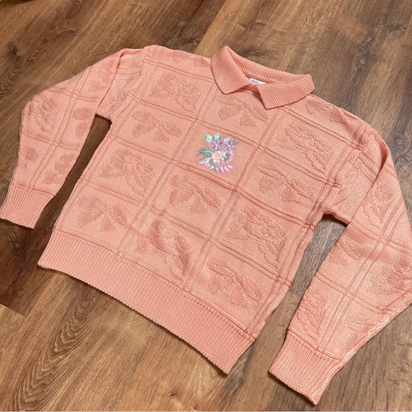 VTG 80s Avon Fashions Kawaii Collar Sweater Pink Floral‎ Embroidered Retro - Picture 10 of 10